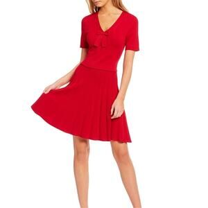 Draper James Women’s Red Bow Knit Pleated Knee Length Dress Size Medium